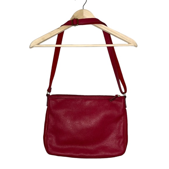 Fossil Elise Large Double Zip Leather Burgundy Crossbody purse